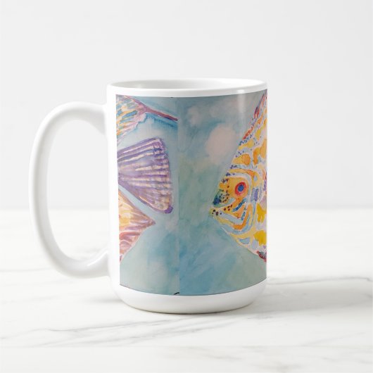 Farbenfrohe Fischmeer-Muster Wasserfarbe Kaffeetasse (Links)