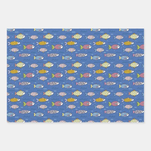 Farbenfrohe Fischmuster Geschenkpapier Set (Vorderseite 3)