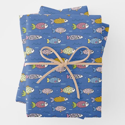 Farbenfrohe Fischmuster Geschenkpapier Set (Beispiel)