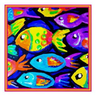 Farbenfrohe Fischmuster Kunst. Jetzt kaufen Poster