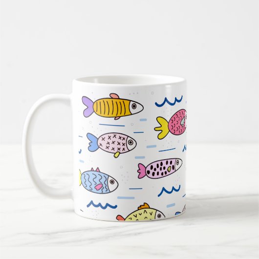 Farbenfrohe Fischschule Kaffeetasse (Links)