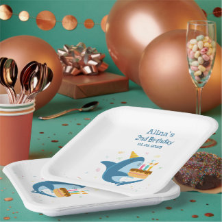 Farbenfrohe flache, einfache Baby Haie Geburtstags Pappteller