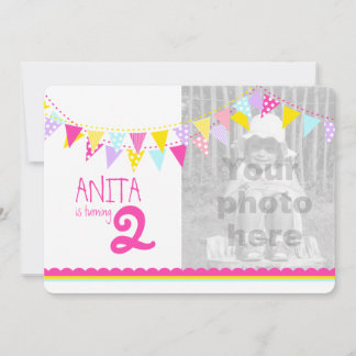 Farbenfrohe Flaggen Mädchen 2. Geburtstag Party ei Einladung