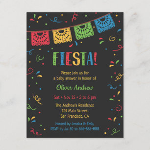 Farbenfrohe Flaggen und Konfetti-Fiesta-Baby-Party Einladung