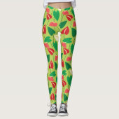 Farbenfrohe Flamingo-Blume Muster Leggings (Vorderseite)