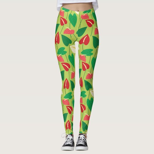 Farbenfrohe Flamingo-Blume Muster Leggings (Vorderseite)