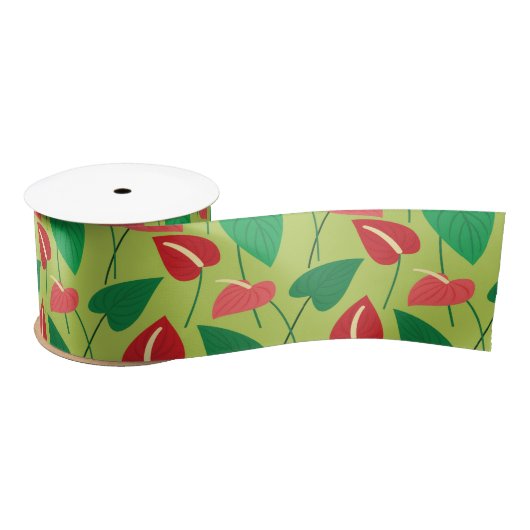 Farbenfrohe Flamingo-Blume Muster Satinband (Spule)