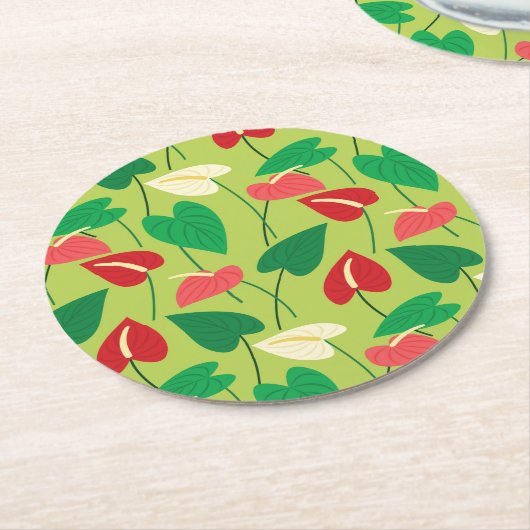 Farbenfrohe Flamingo-Blume Runder Pappuntersetzer (Angewinkelt)