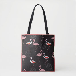 Farbenfrohe Flamingo Muster auf schwarzem Hintergr Tasche