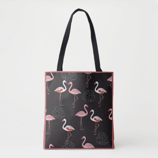 Farbenfrohe Flamingo Muster auf schwarzem Hintergr Tasche (Vorderseite)