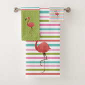 Farbenfrohe Flamingo Tropische Streifen Polka Dot Badhandtuch Set (Insitu)
