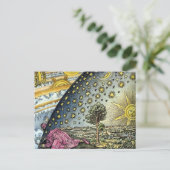 Farbenfrohe Flammarion Gravur von Sonne und Stern Postkarte (Stehend Vorderseite)