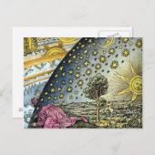 Farbenfrohe Flammarion Gravur von Sonne und Stern Postkarte (Vorne/Hinten)