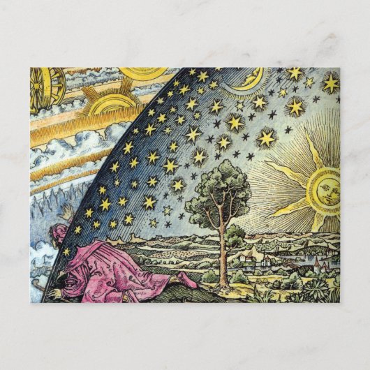 Farbenfrohe Flammarion Gravur von Sonne und Stern Postkarte (Vorderseite)