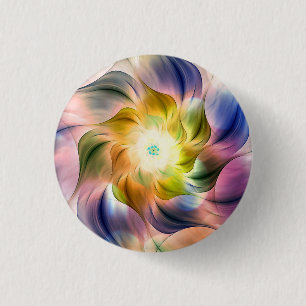 Farbenfrohe Flamme-Fraktal-Blume Button