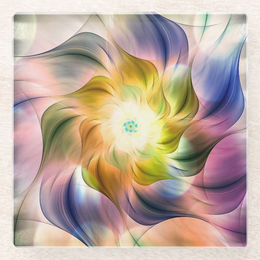 Farbenfrohe Flamme-Fraktal-Blume Glasuntersetzer (Vorderseite)