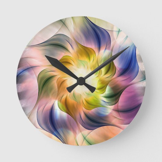 Farbenfrohe Flamme-Fraktal-Blume Runde Wanduhr (Vorderseite)