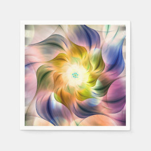 Farbenfrohe Flamme-Fraktal-Blume Serviette
