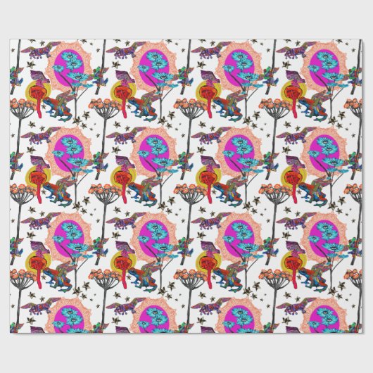 Farbenfrohe Fliegende Frösche Geschenkpapier (Flach)