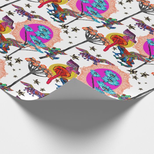 Farbenfrohe Fliegende Frösche Geschenkpapier (Ecke)