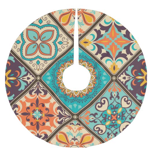 Farbenfrohe Fliesen aus Fliesen: islamische Motive Polyester Weihnachtsbaumdecke (Vorderseite)