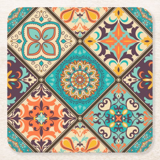 Farbenfrohe Fliesen aus Fliesen: islamische Motive Rechteckiger Pappuntersetzer (Vorderseite)