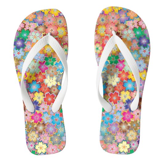 Farbenfrohe Flip Flops im Blumendesign Badesandalen (Fußbett)