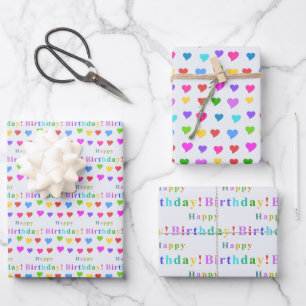 Farbenfrohe Flirtende Herzen und Alles Gute zum Ge Geschenkpapier Set