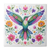 Farbenfrohe Flok-Kunst Kolibri Fliese (Vorderseite)