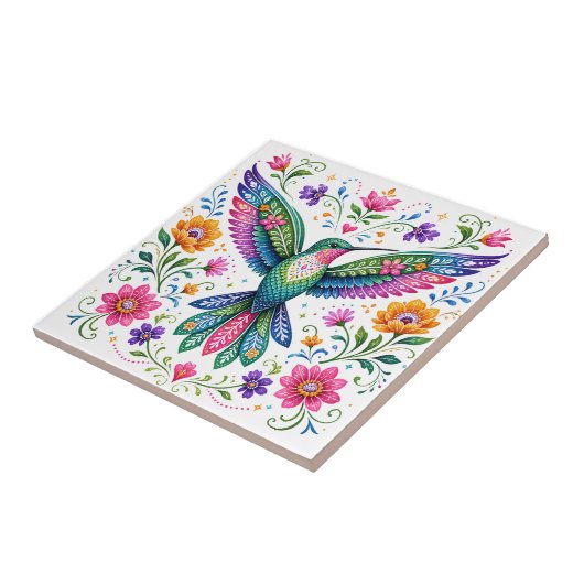 Farbenfrohe Flok-Kunst Kolibri Fliese (Seite)