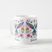 Farbenfrohe Flok-Kunst Kolibri Kaffeetasse (Vorderseite Links)