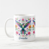 Farbenfrohe Flok-Kunst Kolibri Kaffeetasse (Links)