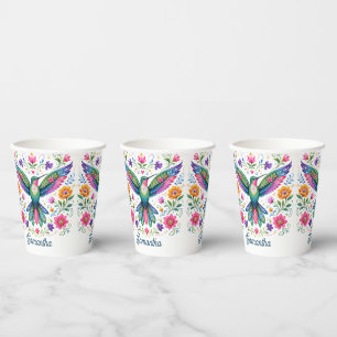 Farbenfrohe Flok-Kunst Kolibri Pappbecher