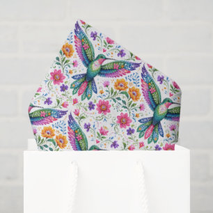 Farbenfrohe Flok-Kunst Kolibri Seidenpapier