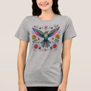 Farbenfrohe Flok-Kunst Kolibri Tri-Blend Shirt