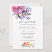 Farbenfrohe Flora Bat Mitzvah Einladung (Vorderseite)