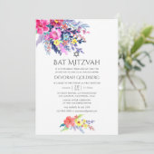 Farbenfrohe Flora Bat Mitzvah Einladung (Stehend Vorderseite)
