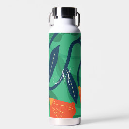 Farbenfrohe Flora und Folies mit Gelb auf Grün Trinkflasche