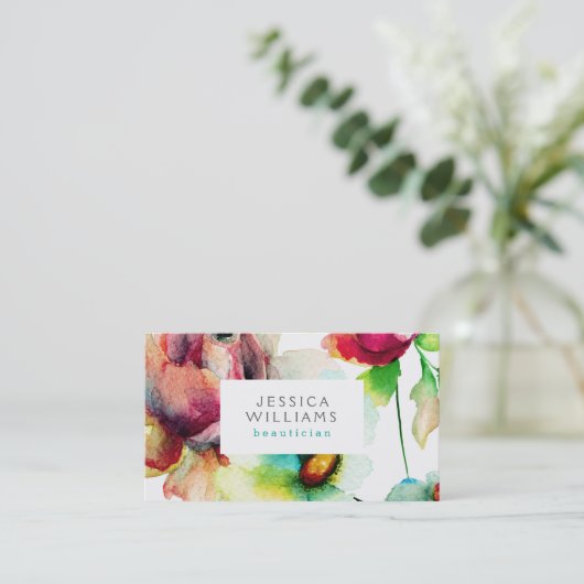 Farbenfrohe Floral Collage Aquarellfarben Illustra Visitenkarte (Stehend Vorderseite)