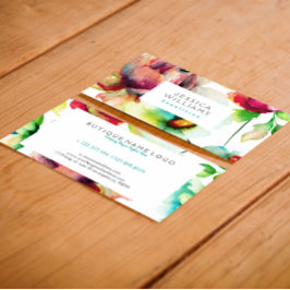 Farbenfrohe Floral Collage Aquarellfarben Illustra Visitenkarte