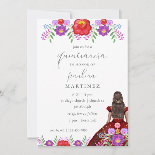Farbenfrohe Floral Fiesta Quinceñera Princess Einladung (Vorderseite)