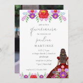 Farbenfrohe Floral Fiesta Quinceñera Princess Einladung (Vorne/Hinten)