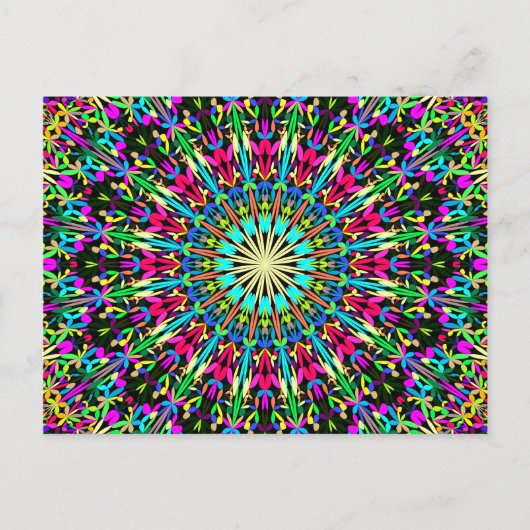 Farbenfrohe Floral Kaleidoskop Mandala Postkarte (Vorderseite)