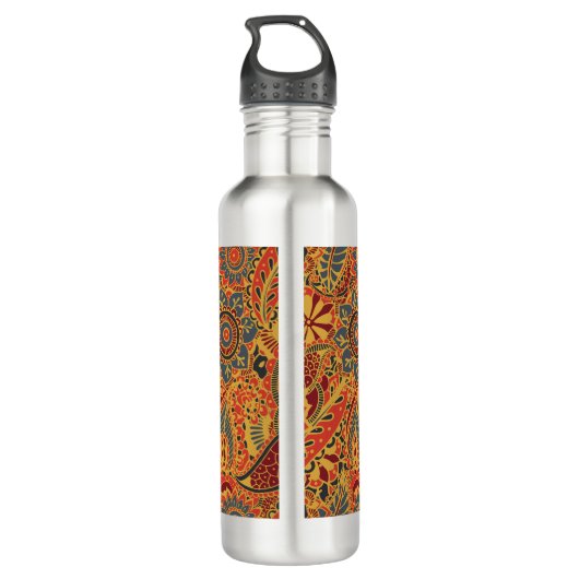 Farbenfrohe floral Mehndi Paisley Bootar Folk Must Edelstahlflasche (Rückseite)