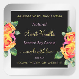 Farbenfrohe Floral Product Packaging Labels Silver Quadratischer Aufkleber