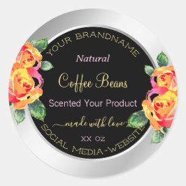 Farbenfrohe Floral Product Packaging Labels Silver Runder Aufkleber