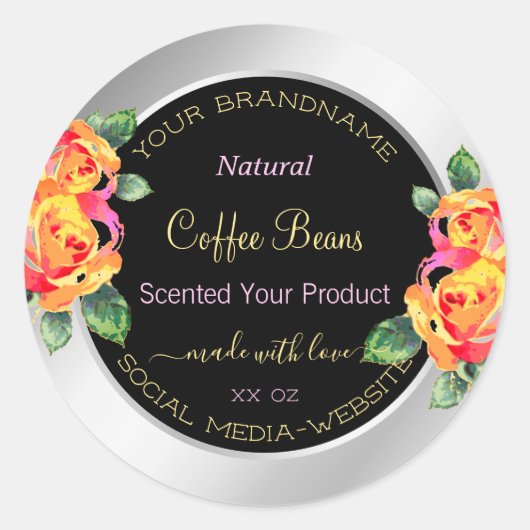 Farbenfrohe Floral Product Packaging Labels Silver Runder Aufkleber (Vorderseite)