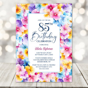 Farbenfrohe florale 85. Geburtstagsparty Einladung
