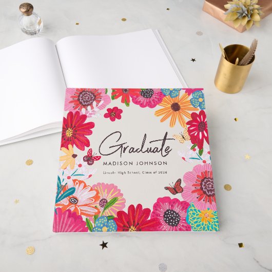 Farbenfrohe Florale Abschlussfeier  Gästebuch (Vorderseite offen)