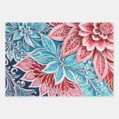 Farbenfrohe florale Batik Art Wrapping Paper Sheet Geschenkpapier Set (Vorderseite 3)
